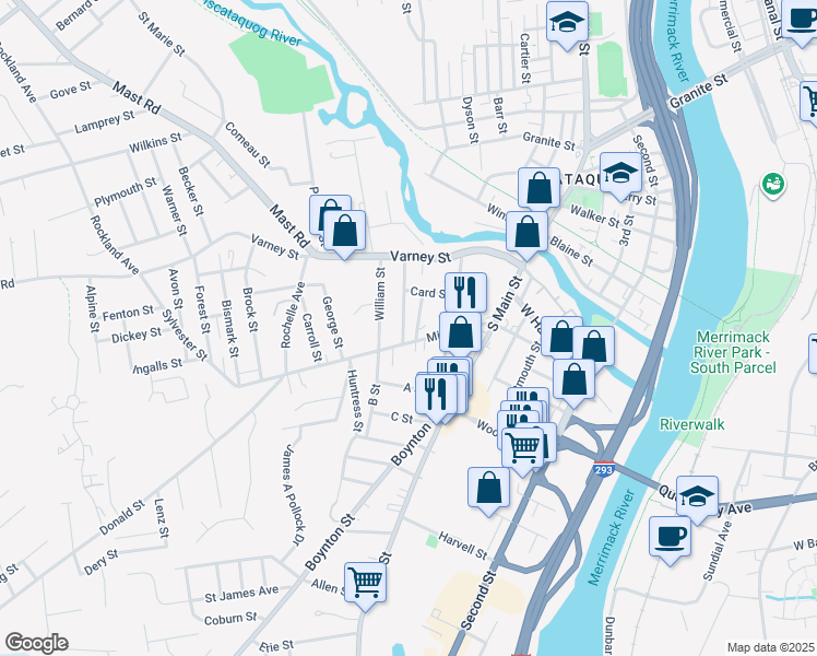 map of restaurants, bars, coffee shops, grocery stores, and more near 137 Milford Street in Manchester