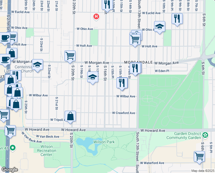 map of restaurants, bars, coffee shops, grocery stores, and more near 3651 South 15th Place in Milwaukee