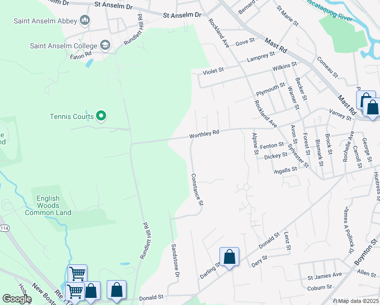 map of restaurants, bars, coffee shops, grocery stores, and more near 15 Constance Street in Bedford