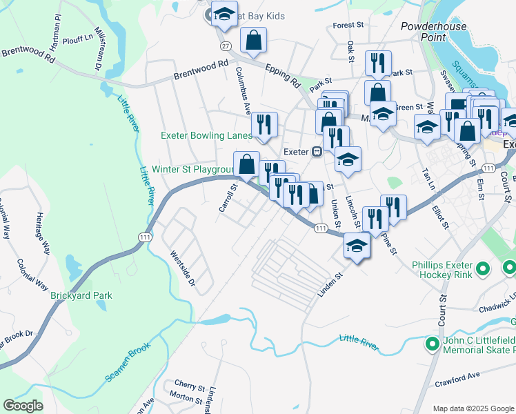 map of restaurants, bars, coffee shops, grocery stores, and more near 11 Charter Street in Exeter