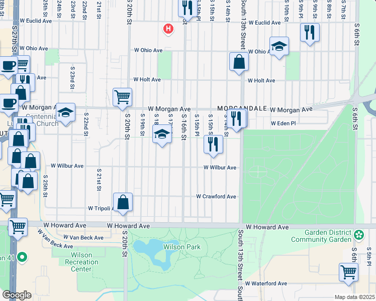 map of restaurants, bars, coffee shops, grocery stores, and more near 3651 South 15th Place in Milwaukee