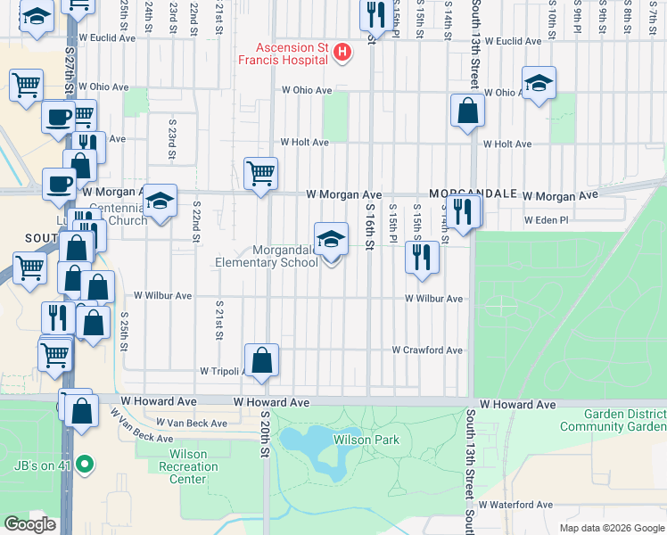 map of restaurants, bars, coffee shops, grocery stores, and more near 3635 South 17th Street in Milwaukee