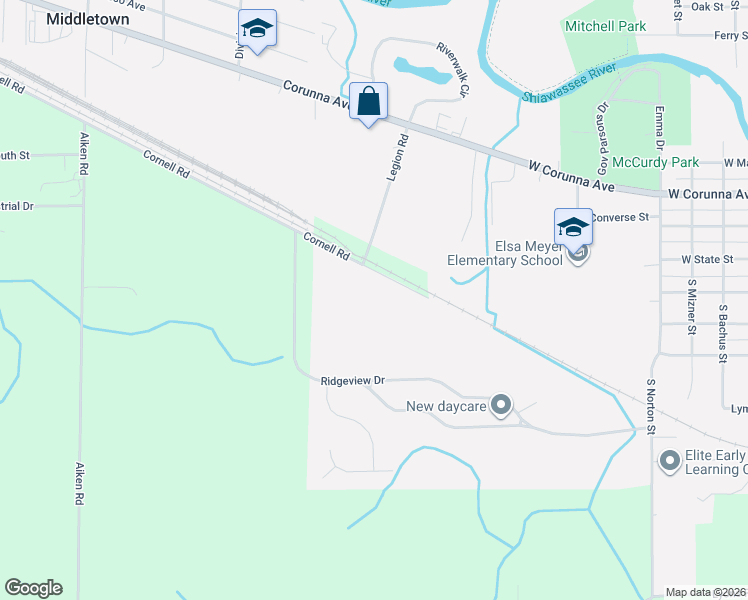 map of restaurants, bars, coffee shops, grocery stores, and more near 1840 Cornell Road in Corunna