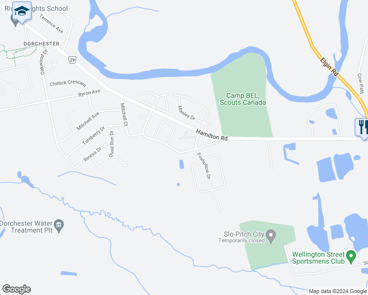 map of restaurants, bars, coffee shops, grocery stores, and more near 116 Woodvale Drive in Middlesex County
