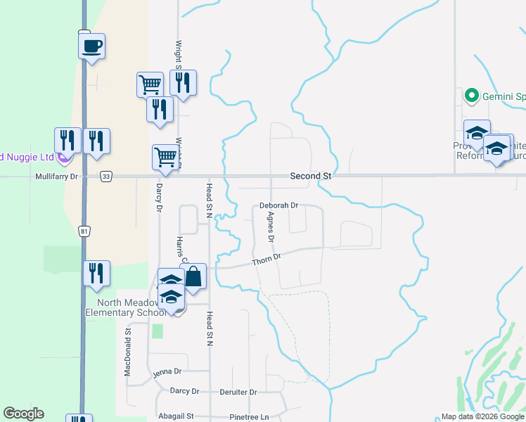 map of restaurants, bars, coffee shops, grocery stores, and more near 554 Agnes Drive in Exeter