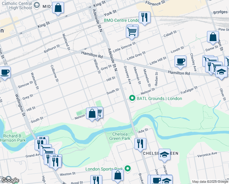 map of restaurants, bars, coffee shops, grocery stores, and more near in London