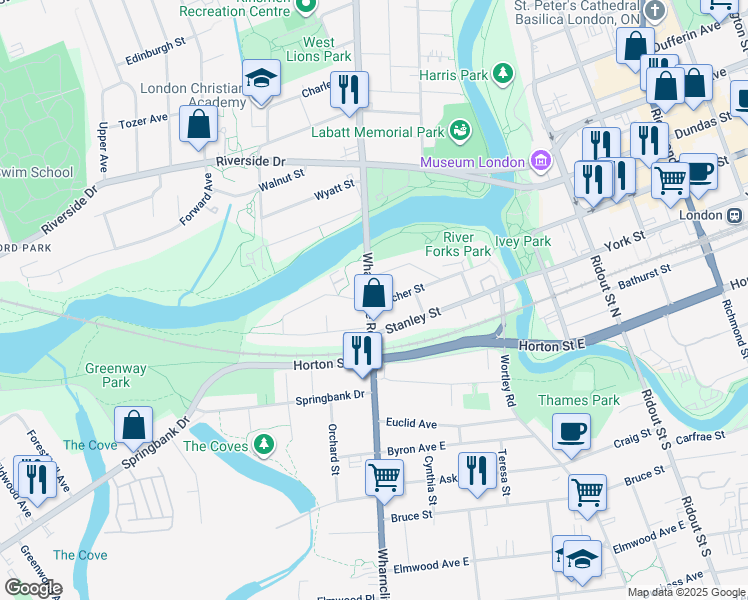 map of restaurants, bars, coffee shops, grocery stores, and more near 91 Becher Street in London