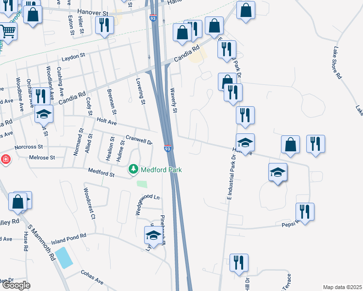 map of restaurants, bars, coffee shops, grocery stores, and more near 571 Holt Avenue in Manchester