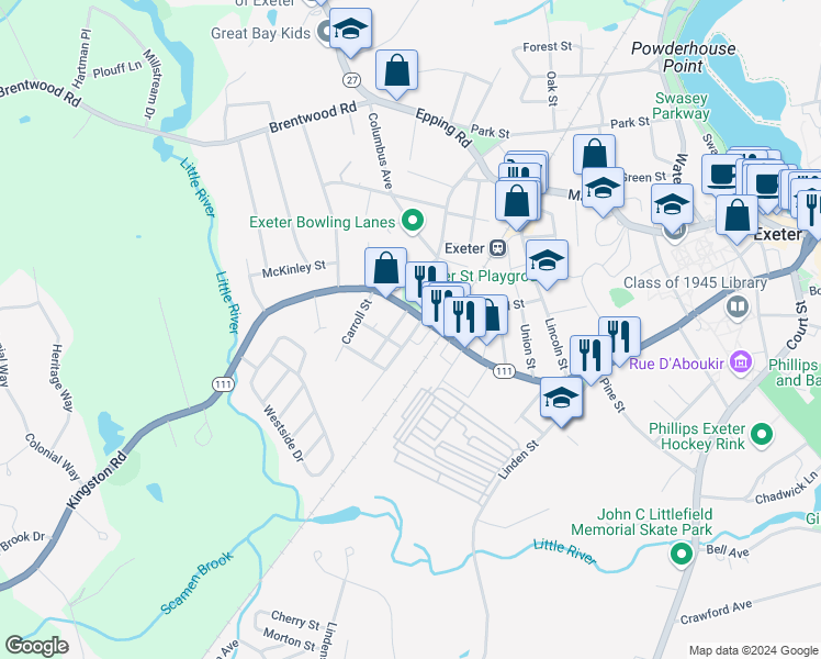 map of restaurants, bars, coffee shops, grocery stores, and more near 15 Charter Street in Exeter