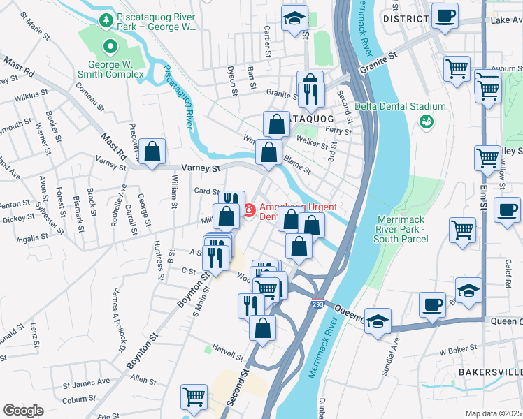 map of restaurants, bars, coffee shops, grocery stores, and more near 84 Goffe Street in Manchester