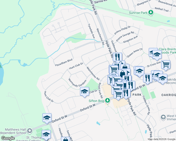 map of restaurants, bars, coffee shops, grocery stores, and more near 6 Normandy Gardens in London