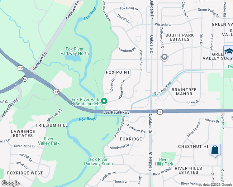 map of restaurants, bars, coffee shops, grocery stores, and more near 1907 Waterview Lane in Waukesha