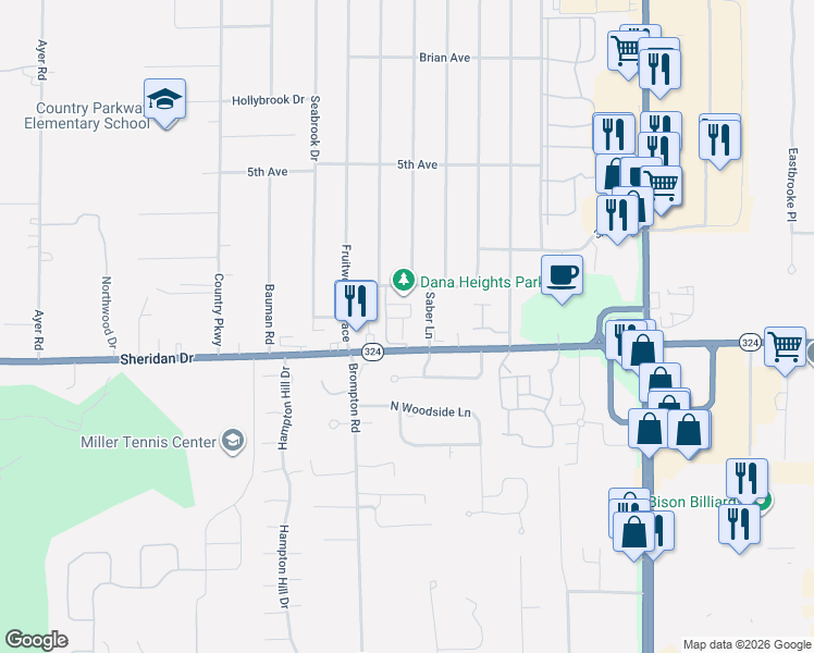 map of restaurants, bars, coffee shops, grocery stores, and more near 30 Stoneledge Court in Buffalo