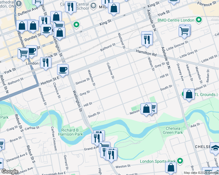 map of restaurants, bars, coffee shops, grocery stores, and more near 383 Grey Street in London