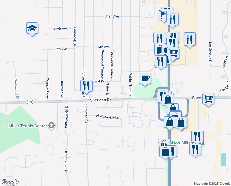 map of restaurants, bars, coffee shops, grocery stores, and more near 6164 Sheridan Drive in Buffalo