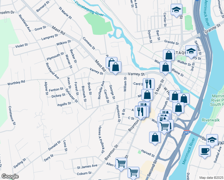 map of restaurants, bars, coffee shops, grocery stores, and more near 105 George Street in Manchester