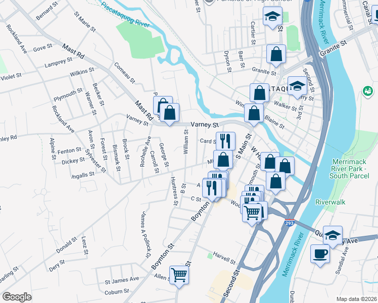 map of restaurants, bars, coffee shops, grocery stores, and more near 16 Janet Lee Court in Manchester