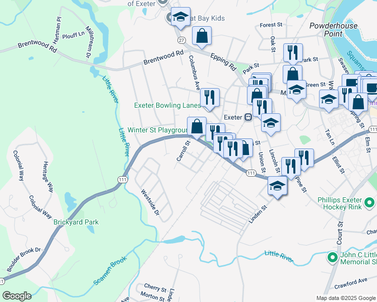 map of restaurants, bars, coffee shops, grocery stores, and more near 176 Front Street in Exeter