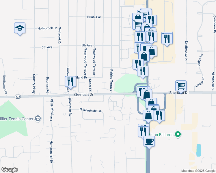 map of restaurants, bars, coffee shops, grocery stores, and more near 137 Shetland Drive in Buffalo