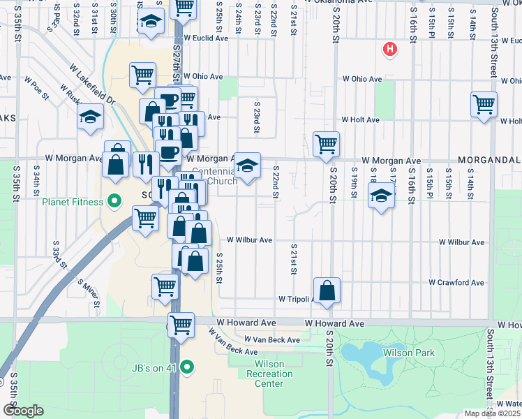 map of restaurants, bars, coffee shops, grocery stores, and more near 3568 South 23rd Street in Milwaukee