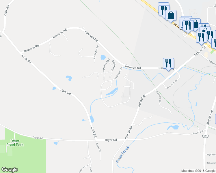 map of restaurants, bars, coffee shops, grocery stores, and more near 1012 Sutherland Way in Victor