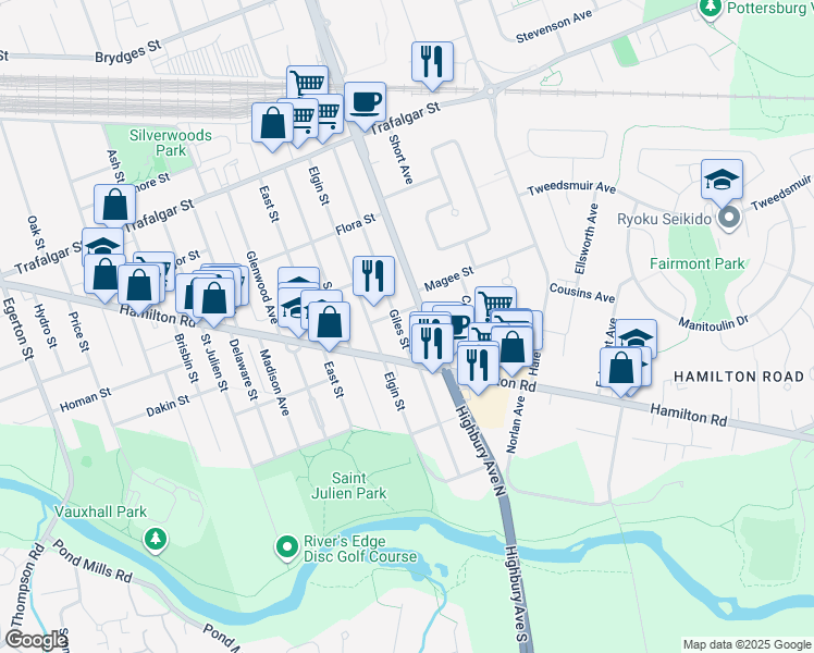 map of restaurants, bars, coffee shops, grocery stores, and more near 152 Giles Street in London