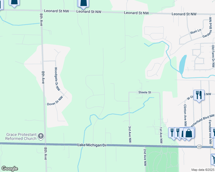 map of restaurants, bars, coffee shops, grocery stores, and more near 11757 Sessions Drive in Grand Rapids