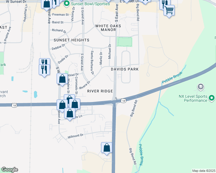 map of restaurants, bars, coffee shops, grocery stores, and more near 2014 South East Avenue in Waukesha