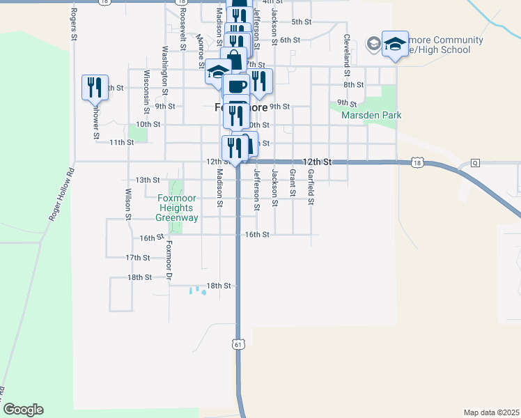 map of restaurants, bars, coffee shops, grocery stores, and more near 1040 14th Street in Fennimore