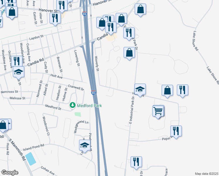 map of restaurants, bars, coffee shops, grocery stores, and more near 613 Holt Avenue in Manchester