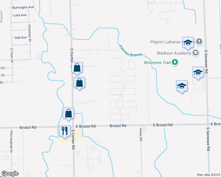 map of restaurants, bars, coffee shops, grocery stores, and more near 3394 Elmbrook in Burton