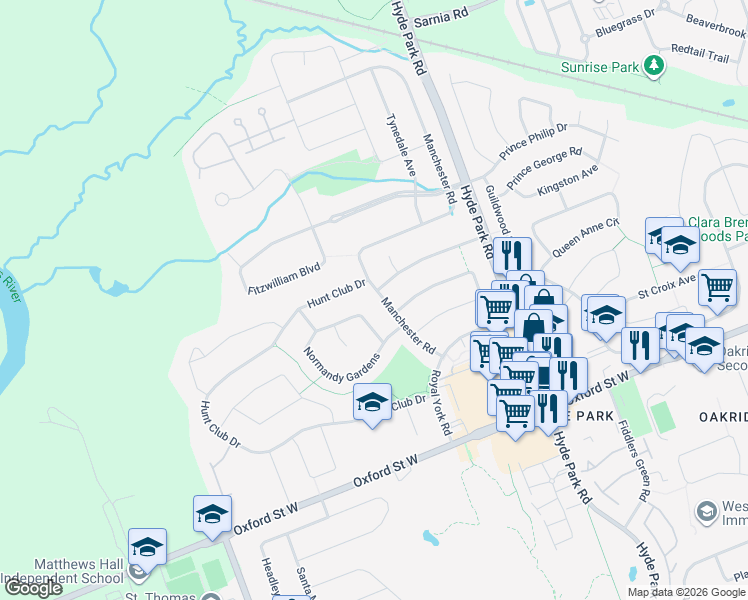 map of restaurants, bars, coffee shops, grocery stores, and more near 836 Manchester Road in London