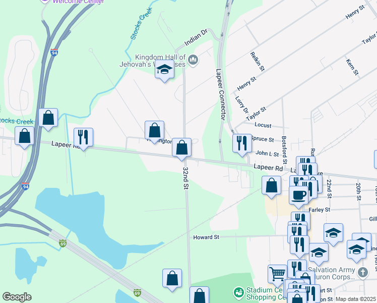 map of restaurants, bars, coffee shops, grocery stores, and more near 3136 Lapeer Road in Port Huron
