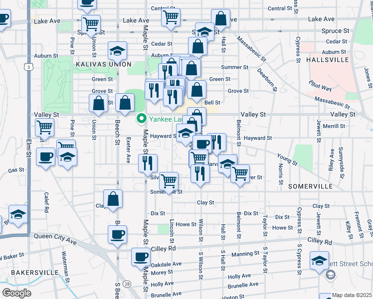 map of restaurants, bars, coffee shops, grocery stores, and more near 60 Rogers Street in Manchester
