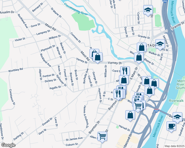 map of restaurants, bars, coffee shops, grocery stores, and more near 105 George Street in Manchester