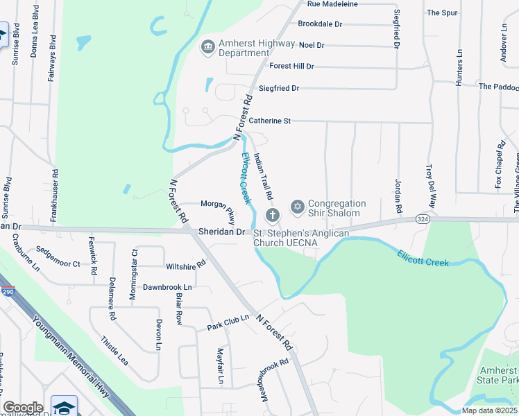 map of restaurants, bars, coffee shops, grocery stores, and more near 40 Indian Trail Road in Buffalo