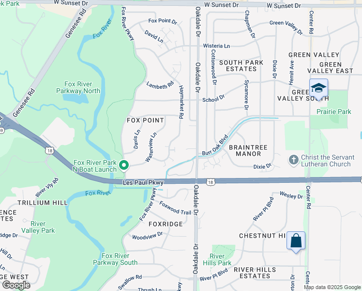 map of restaurants, bars, coffee shops, grocery stores, and more near 1851 Haymarket Road in Waukesha