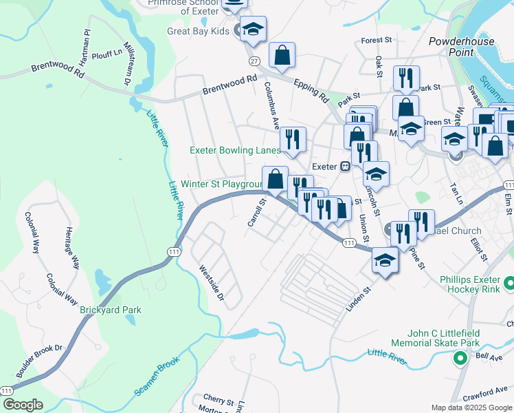 map of restaurants, bars, coffee shops, grocery stores, and more near 176 Front Street in Exeter