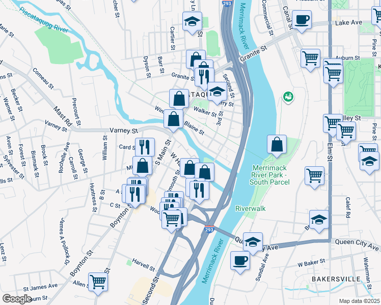 map of restaurants, bars, coffee shops, grocery stores, and more near 75 Log Street in Manchester