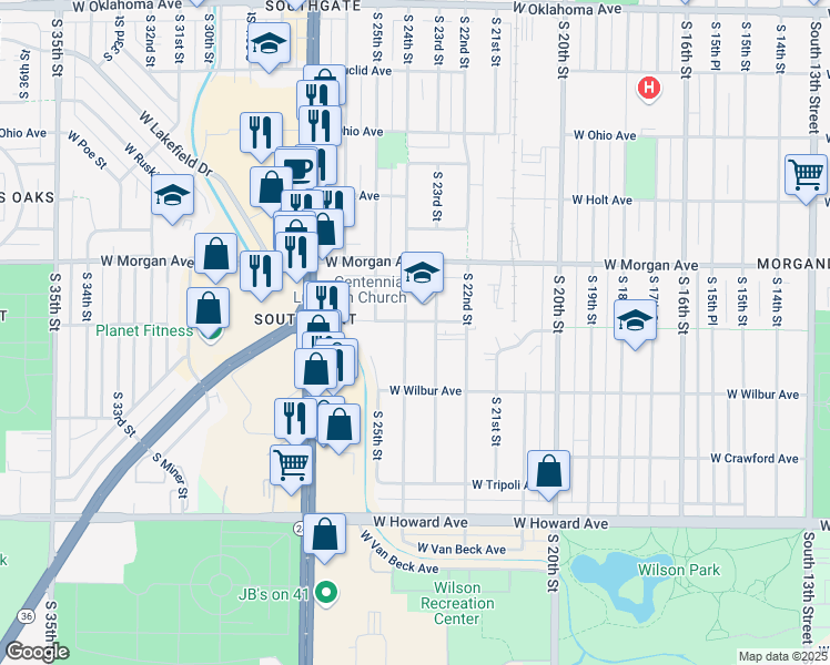 map of restaurants, bars, coffee shops, grocery stores, and more near 3601 South 24th Street in Milwaukee