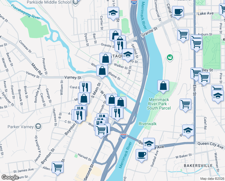 map of restaurants, bars, coffee shops, grocery stores, and more near 75 Log Street in Manchester