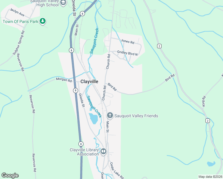 map of restaurants, bars, coffee shops, grocery stores, and more near 9601-9711 Bird Rd in Sauquoit