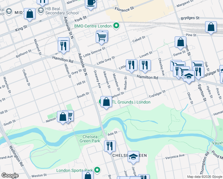 map of restaurants, bars, coffee shops, grocery stores, and more near 103 Inkerman Street in London