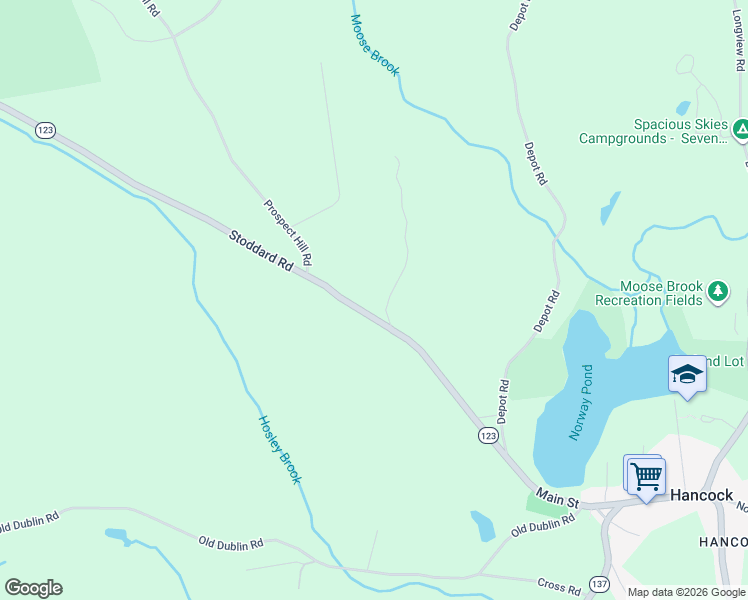 map of restaurants, bars, coffee shops, grocery stores, and more near 1-99 Lee Farm Rd in Hancock