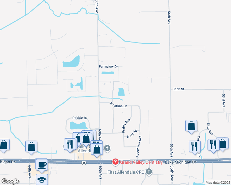 map of restaurants, bars, coffee shops, grocery stores, and more near 11592 Brookland Court in Allendale Charter Township