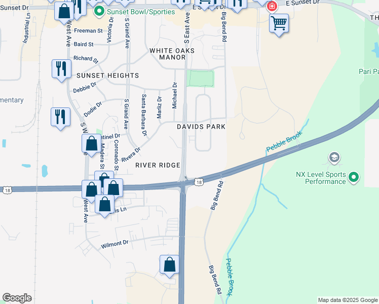 map of restaurants, bars, coffee shops, grocery stores, and more near 2020 Cliff Alex Court South in Waukesha
