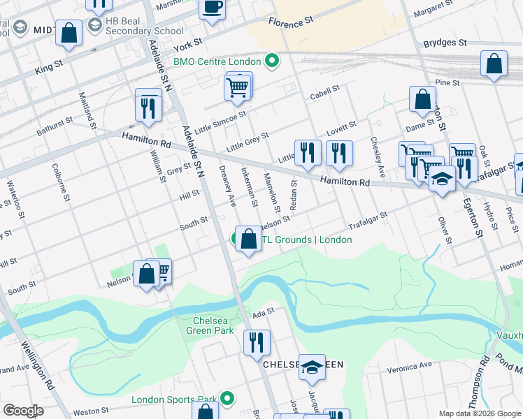 map of restaurants, bars, coffee shops, grocery stores, and more near 98 Inkerman Street in London