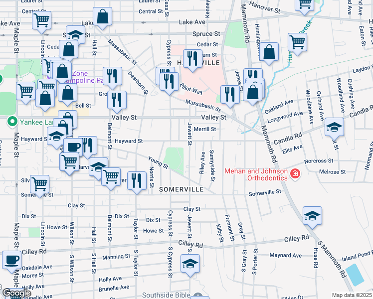 map of restaurants, bars, coffee shops, grocery stores, and more near 236 Jewett Street in Manchester
