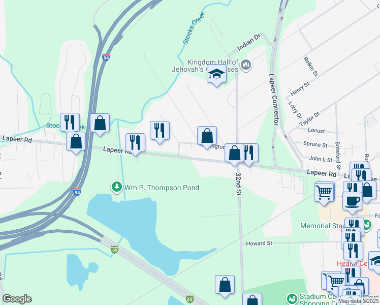 map of restaurants, bars, coffee shops, grocery stores, and more near 3356 Lapeer Road in Port Huron