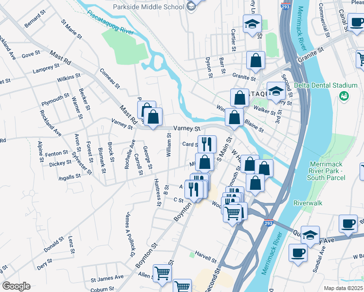 map of restaurants, bars, coffee shops, grocery stores, and more near 64 Riddle Street in Manchester